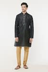 Buy_Arihant Rai Sinha_Black Silk Lace Bordered Short Kurta _Online_at_Aza_Fashions