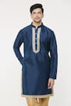 Buy_Arihant Rai Sinha_Blue Silk Embroidered Sequin Work Placed Kurta _at_Aza_Fashions