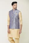 Arihant Rai Sinha_Grey Jacquard Woven Floral Nehru Jacket _at_Aza_Fashions