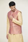 Arihant Rai Sinha_Pink Jacquard Woven Floral Geometric Nehru Jacket _at_Aza_Fashions