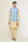 Buy_Arihant Rai Sinha_Blue Soft Cotton Mughal Pattern Nehru Jacket _at_Aza_Fashions