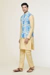 Buy_Arihant Rai Sinha_Blue Soft Cotton Mughal Pattern Nehru Jacket _Online_at_Aza_Fashions