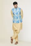 Shop_Arihant Rai Sinha_Blue Soft Cotton Mughal Pattern Nehru Jacket _Online_at_Aza_Fashions