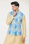 Arihant Rai Sinha_Blue Soft Cotton Mughal Pattern Nehru Jacket _at_Aza_Fashions