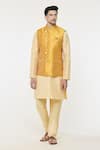 Arihant Rai Sinha_Yellow Jacquard Woven Floral Nehru Jacket _Online_at_Aza_Fashions