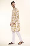 Buy_Arihant Rai Sinha_Yellow Soft Cotton Print Tie Dye Swerve Kurta With Churidar _Online_at_Aza_Fashions