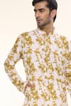 Shop_Arihant Rai Sinha_Yellow Soft Cotton Print Tie Dye Swerve Kurta With Churidar _Online_at_Aza_Fashions