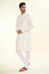 Buy_Arihant Rai Sinha_Cream Silk, Acrylic, Cotton Embroidery Florin Crest Kurta With Churidar _at_Aza_Fashions