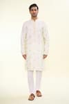 Arihant Rai Sinha_Cream Silk, Acrylic, Cotton Embroidery Florin Crest Kurta With Churidar _Online_at_Aza_Fashions