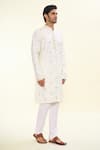 Buy_Arihant Rai Sinha_Cream Silk, Acrylic, Cotton Embroidery Florin Crest Kurta With Churidar _Online_at_Aza_Fashions