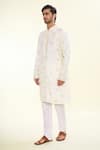 Shop_Arihant Rai Sinha_Cream Silk, Acrylic, Cotton Embroidery Florin Crest Kurta With Churidar _Online_at_Aza_Fashions
