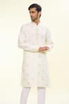 Arihant Rai Sinha_Cream Silk, Acrylic, Cotton Embroidery Florin Crest Kurta With Churidar _at_Aza_Fashions