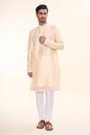 Buy_Arihant Rai Sinha_Beige Silk, Acrylic, Cotton Embroidery Gullista Border Kurta With Churidar _at_Aza_Fashions
