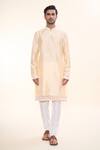 Arihant Rai Sinha_Beige Silk, Acrylic, Cotton Embroidery Gullista Border Kurta With Churidar _Online_at_Aza_Fashions
