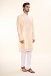 Shop_Arihant Rai Sinha_Beige Silk, Acrylic, Cotton Embroidery Gullista Border Kurta With Churidar _Online_at_Aza_Fashions