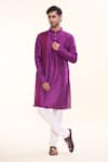 Arihant Rai Sinha_Purple Silk Embroidery Patch Vine Kurta _Online_at_Aza_Fashions