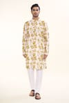 Buy_Arihant Rai Sinha_Yellow Soft Cotton Print Tie Dye Swerve Kurta _at_Aza_Fashions