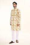 Arihant Rai Sinha_Yellow Soft Cotton Print Tie Dye Swerve Kurta _Online_at_Aza_Fashions