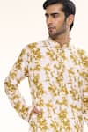 Shop_Arihant Rai Sinha_Yellow Soft Cotton Print Tie Dye Swerve Kurta _Online_at_Aza_Fashions