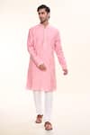 Arihant Rai Sinha_Pink Silk Embroidery Persian Crest Kurta _Online_at_Aza_Fashions