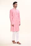 Shop_Arihant Rai Sinha_Pink Silk Embroidery Persian Crest Kurta _Online_at_Aza_Fashions