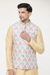 Arihant Rai Sinha_Multi Color Silk Printed Chevron Bundi Kurta Set _at_Aza_Fashions