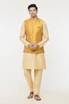 Buy_Arihant Rai Sinha_Yellow Kurta And Churidar Silk Woven Floral Checkered Bundi Set _at_Aza_Fashions