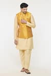 Buy_Arihant Rai Sinha_Yellow Kurta And Churidar Silk Woven Floral Checkered Bundi Set _Online_at_Aza_Fashions