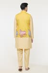 Shop_Arihant Rai Sinha_Yellow Kurta And Churidar Silk Printed Cow Threadwork Bundi Set _at_Aza_Fashions