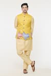 Buy_Arihant Rai Sinha_Yellow Kurta And Churidar Silk Printed Cow Threadwork Bundi Set _Online_at_Aza_Fashions