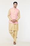 Buy_Arihant Rai Sinha_Pink Kurta And Churidar Silk Woven Floral Bundi Set _at_Aza_Fashions