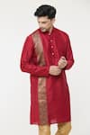 Buy_Arihant Rai Sinha_Red Silk Patchwork Printed Panel Kurta _at_Aza_Fashions