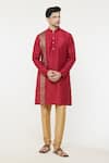 Arihant Rai Sinha_Red Silk Patchwork Printed Panel Kurta _Online_at_Aza_Fashions