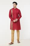 Shop_Arihant Rai Sinha_Red Silk Patchwork Printed Panel Kurta _Online_at_Aza_Fashions