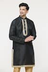Buy_Arihant Rai Sinha_Black Silk Lace Border Kurta _at_Aza_Fashions