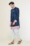 Arihant Rai Sinha_Blue Silk Embroidery Placement Printed Sherwani Set _Online_at_Aza_Fashions