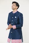 Arihant Rai Sinha_Blue Silk Embroidery Placement Printed Sherwani Set _at_Aza_Fashions