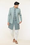 Shop_Arihant Rai Sinha_Green Jacket And Bundi Soft Cotton Printed Geometric Set _at_Aza_Fashions