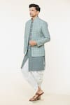 Arihant Rai Sinha_Green Jacket And Bundi Soft Cotton Printed Geometric Set _at_Aza_Fashions