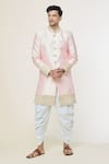 Shop_Arihant Rai Sinha_Pink Sherwani Silk Embroidery Thread Sequin Border Set _at_Aza_Fashions