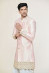 Shop_Arihant Rai Sinha_Pink Sherwani Silk Embroidery Thread Sequin Border Set _Online_at_Aza_Fashions