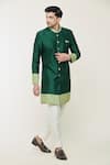 Arihant Rai Sinha_Green Sherwani Silk Printed Mughal Geometric Border Set _Online_at_Aza_Fashions