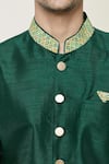 Arihant Rai Sinha_Green Sherwani Silk Printed Mughal Geometric Border Set _at_Aza_Fashions