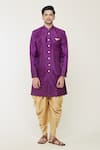 Arihant Rai Sinha_Wine Sherwani Silk Embroidery Thread Cuff Set _Online_at_Aza_Fashions