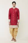 Arihant Rai Sinha_Red Sherwani Silk Embroidery Thread Scallop Border Set _Online_at_Aza_Fashions