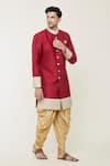 Buy_Arihant Rai Sinha_Red Sherwani Silk Embroidery Thread Scallop Border Set _Online_at_Aza_Fashions