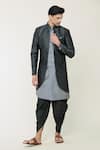 Buy_Arihant Rai Sinha_Grey Sherwani Silk Woven Geometric Jacket Set _at_Aza_Fashions