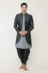 Buy_Arihant Rai Sinha_Grey Sherwani Silk Woven Geometric Jacket Set _Online_at_Aza_Fashions