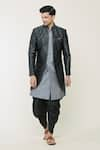 Shop_Arihant Rai Sinha_Grey Sherwani Silk Woven Geometric Jacket Set _Online_at_Aza_Fashions