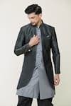 Arihant Rai Sinha_Grey Sherwani Silk Woven Geometric Jacket Set _at_Aza_Fashions